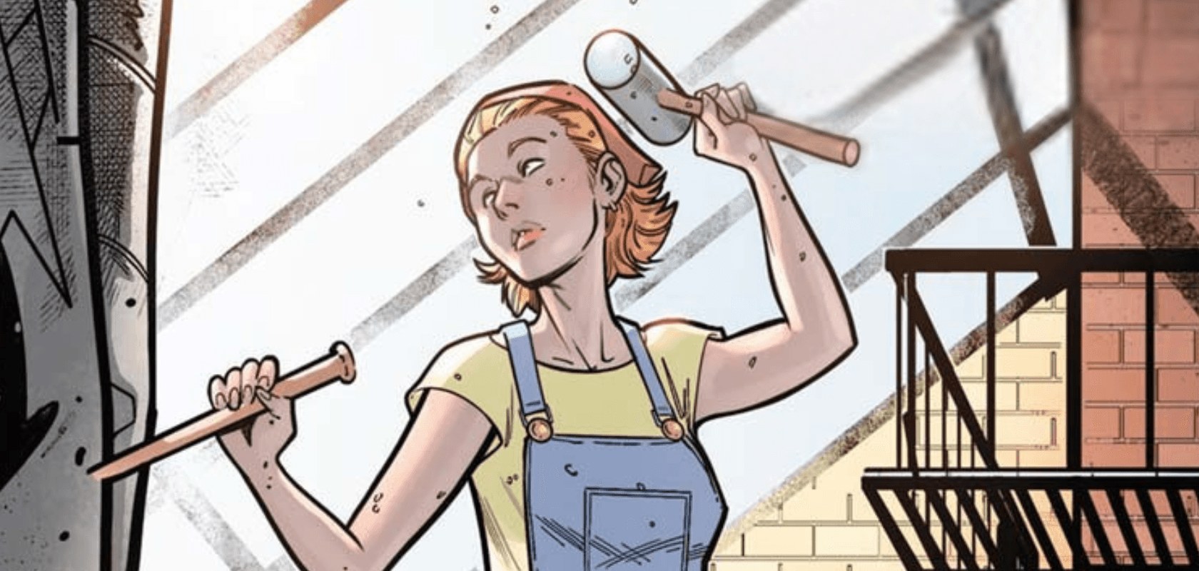 Alicia Masters sculpting with hammer and chisel comic art
