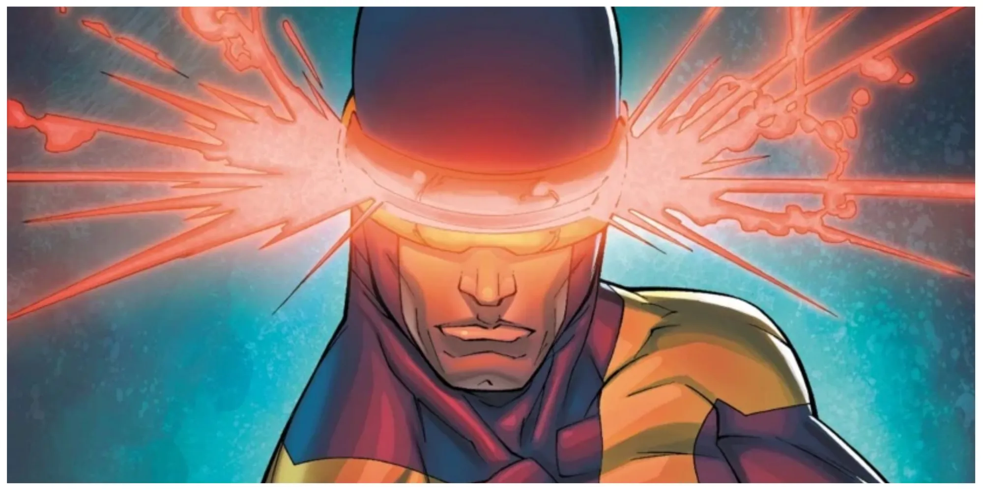 Cyclops unleashing his optic blast, comic art
