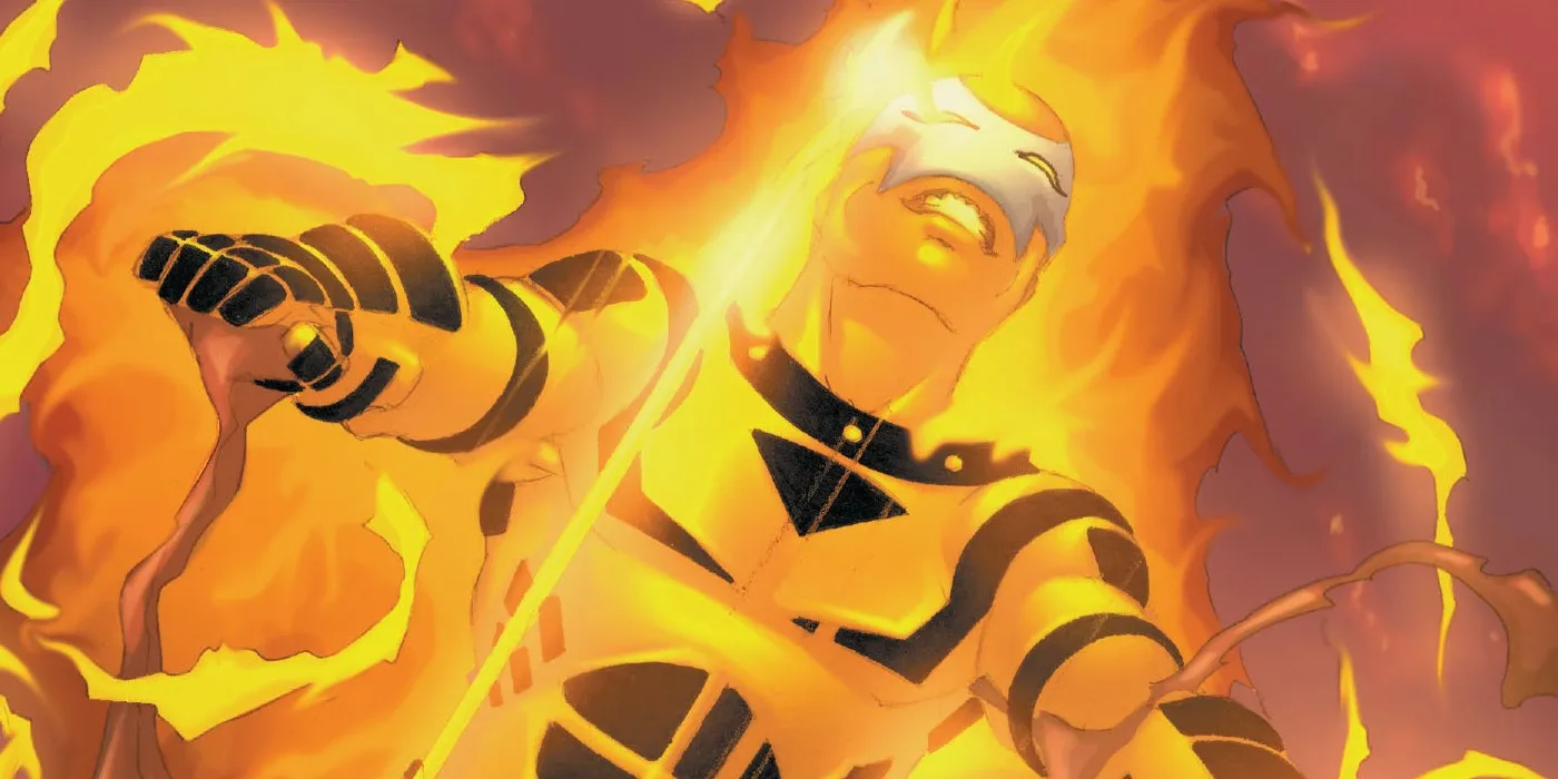 Sunfire as Horseman wreathed in flame comic art