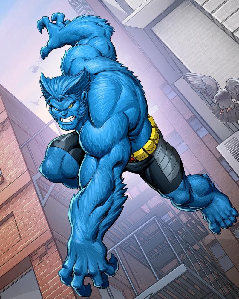Blue-furred Beast comic art portrait
