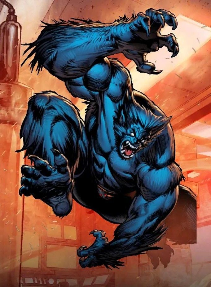 Beast lunging through the air with claws bared, comic art