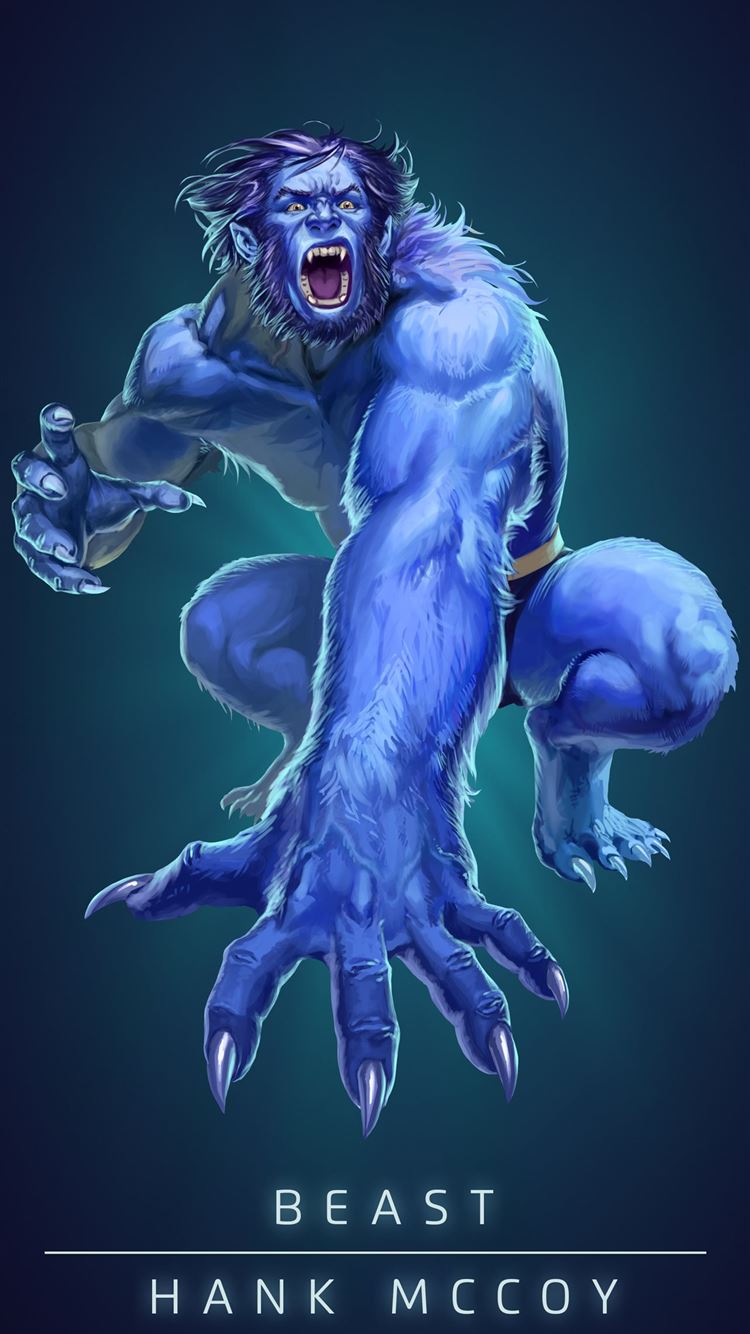 Beast lunging forward with claws out, blue fur on full display, comic art