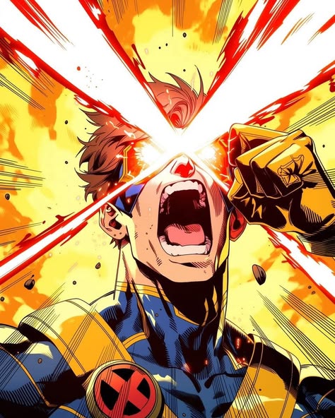 Cyclops firing his optic blast, comic art