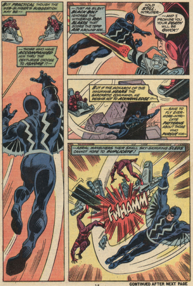 Classic comic page of Black Bolt flying
