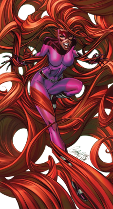 Medusa surrounded by her red hair comic art