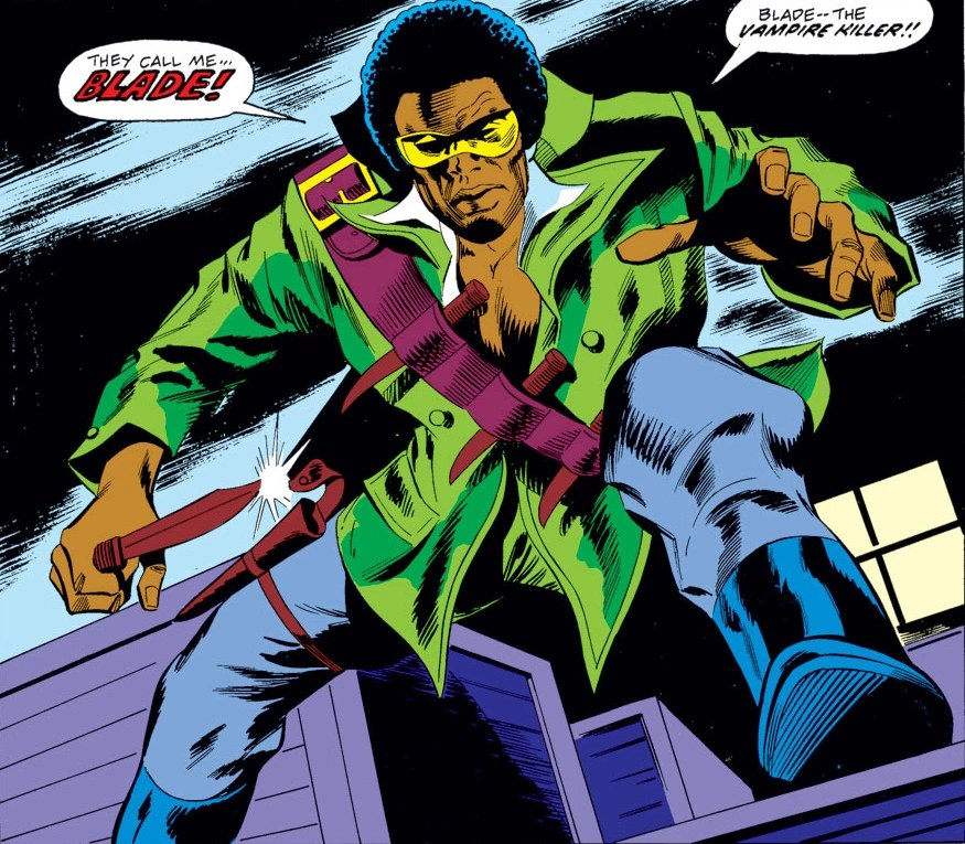 1970s Blade in green coat and goggles comic art