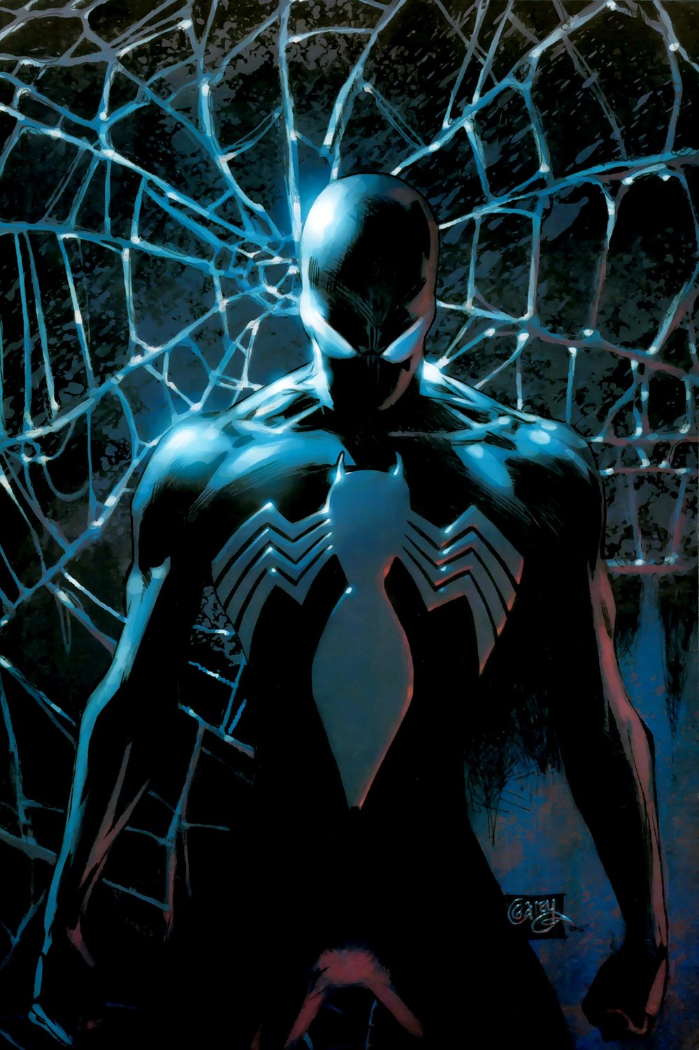 Spider-Man in black suit comic art