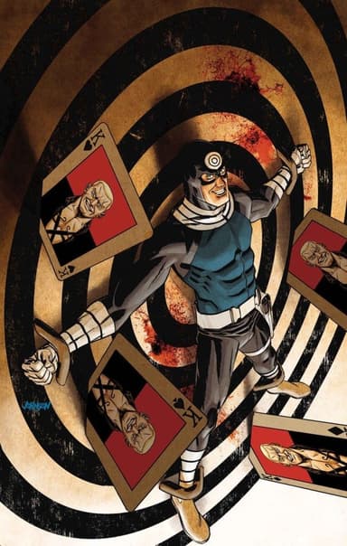 Bullseye in costume, comic art