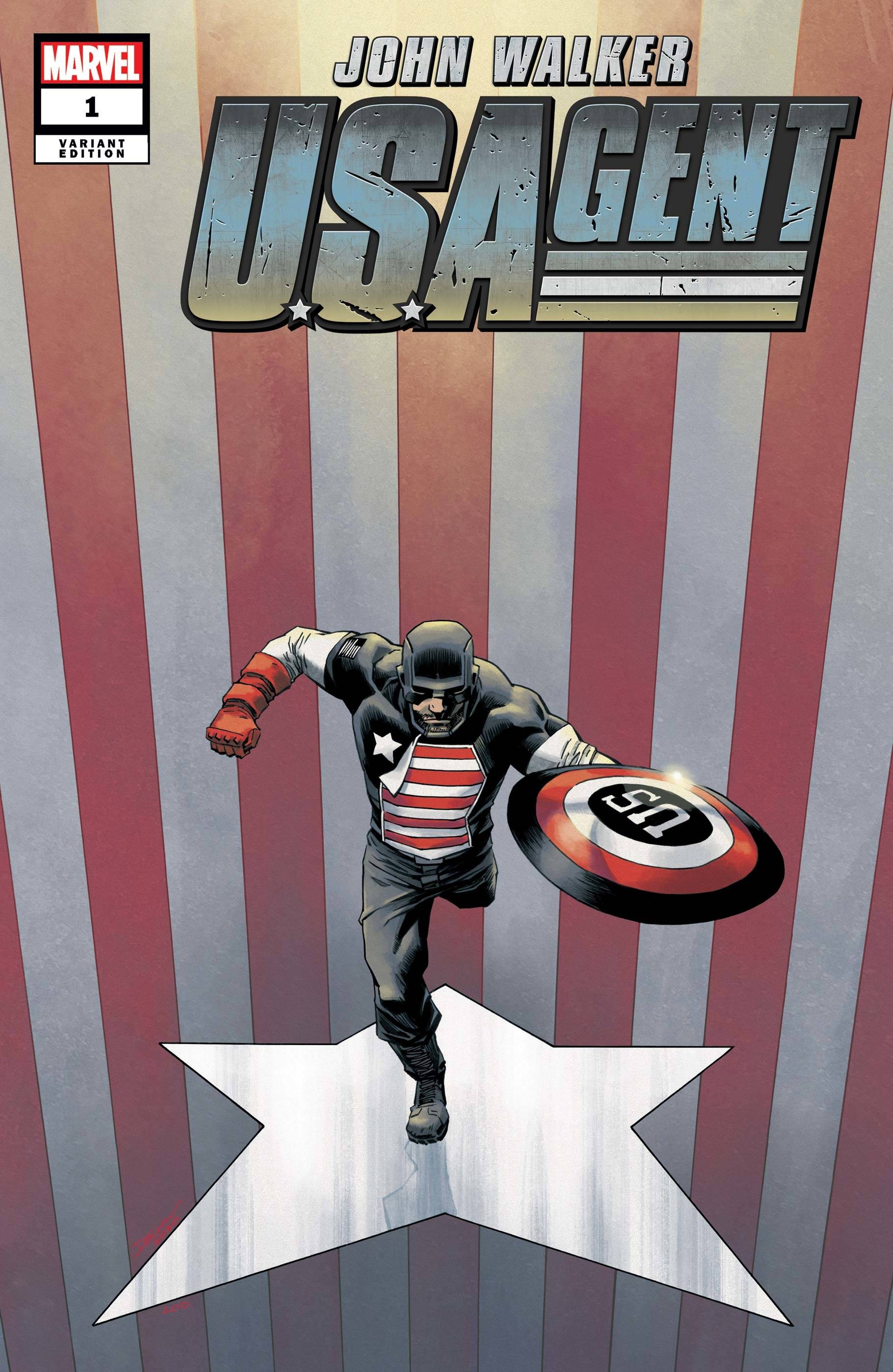 John Walker as U.S. Agent comic cover with shield