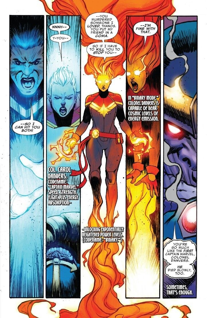 Binary form of Carol Danvers glowing with cosmic energy, comic cover art