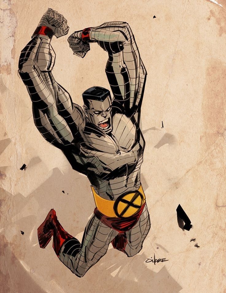 Colossus in organic steel form comic art