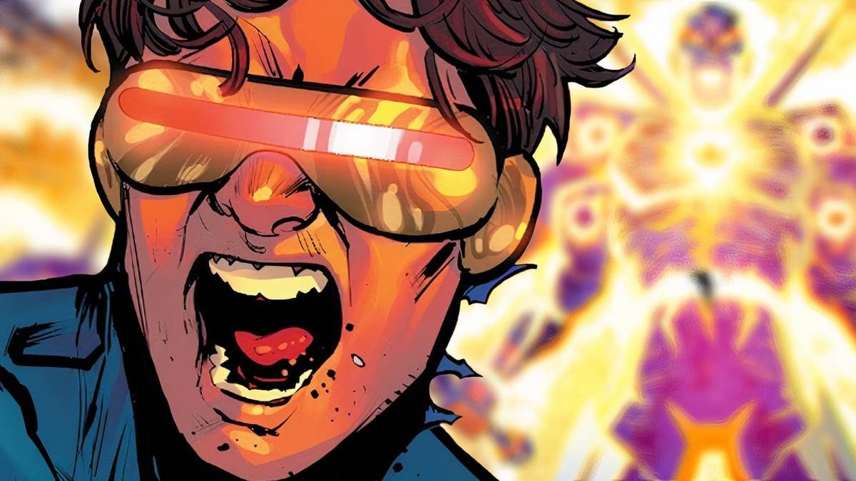 Young Cyclops screaming, visor blazing