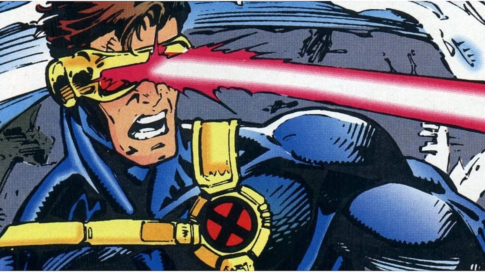 Close-up of Cyclops firing an optic blast, comic art