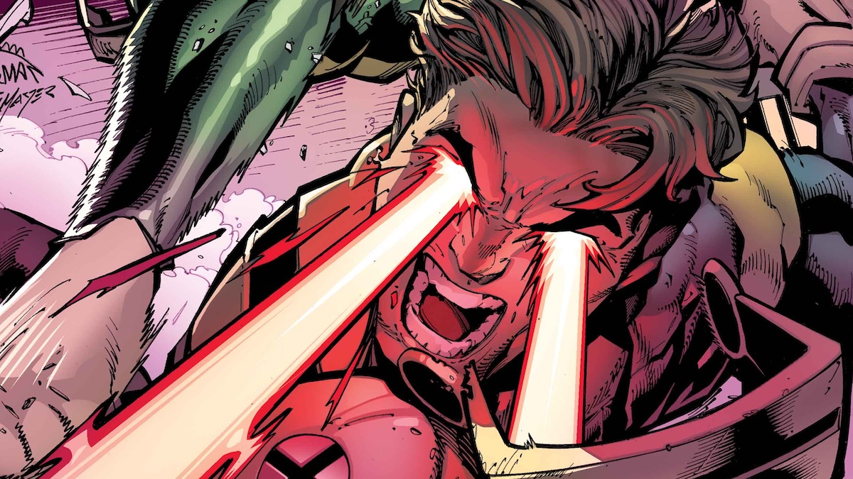 Cyclops firing optic blast comic art