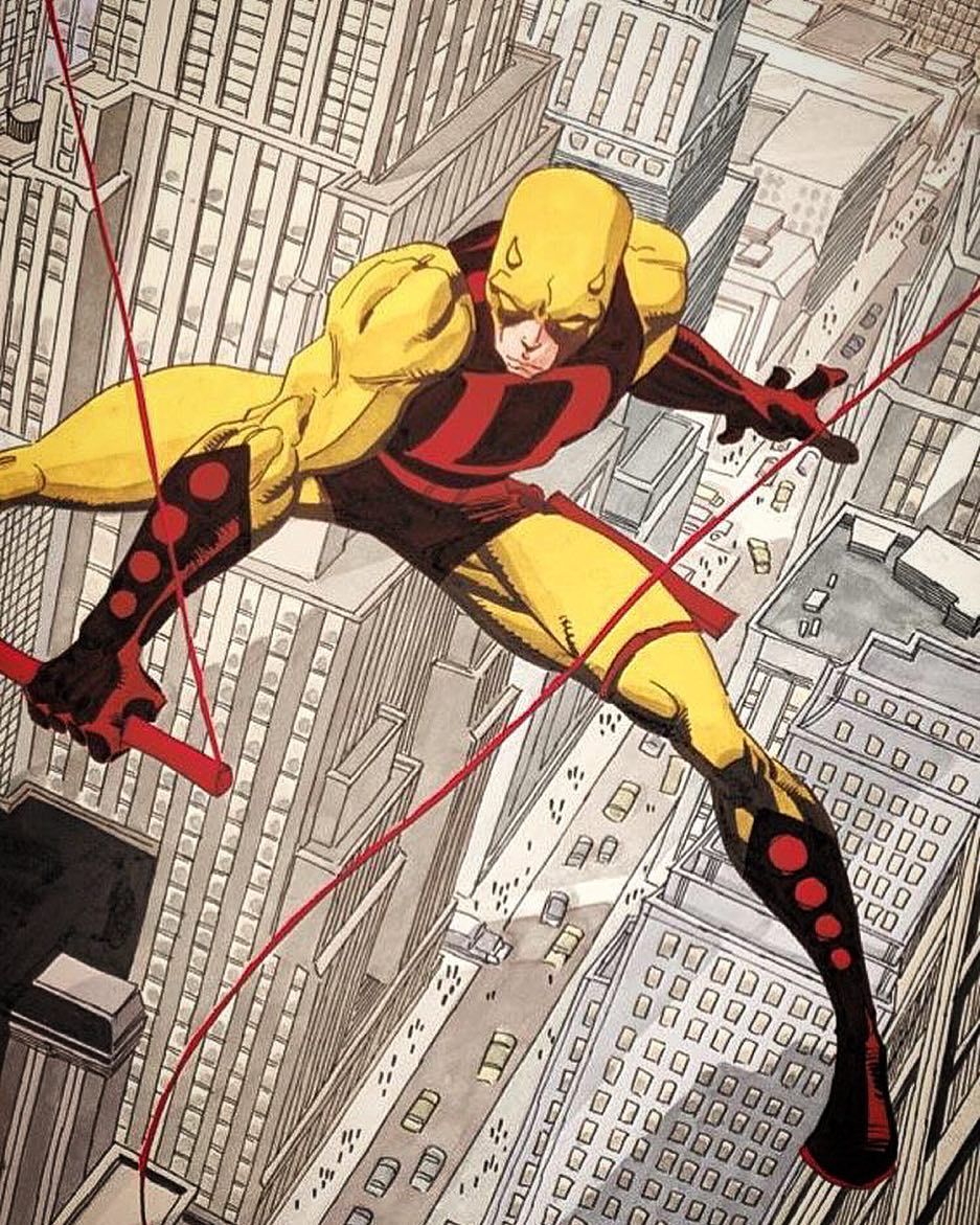 Daredevil in his original yellow costume comic art