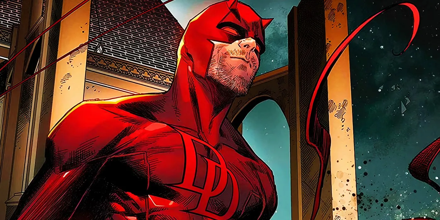 Daredevil in red costume comic art