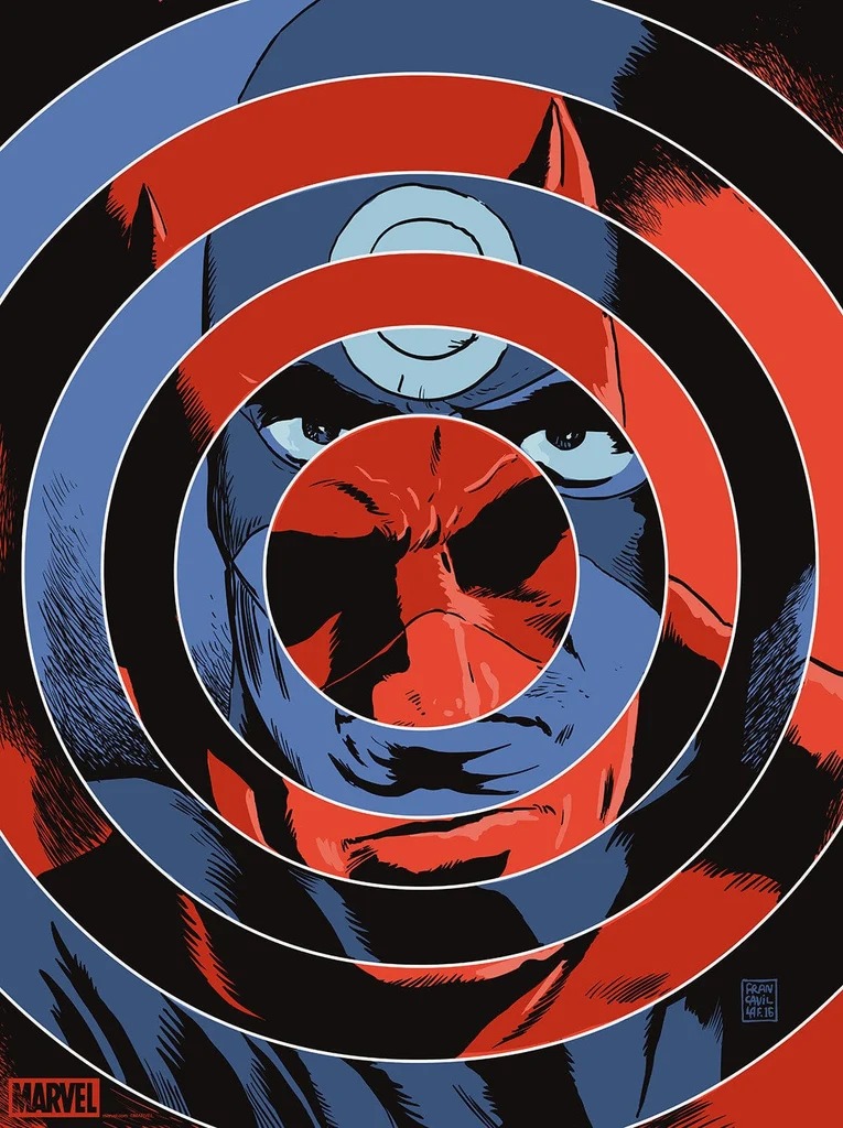 Daredevil face inside Bullseye target circles poster art