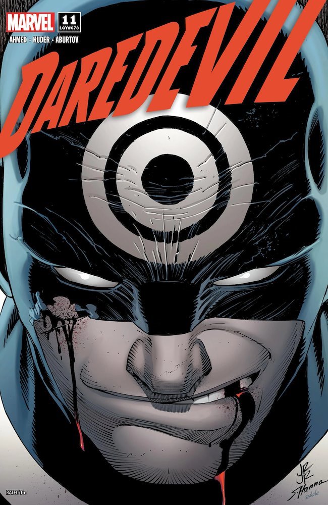 Bullseye face with target carved on forehead comic cover art