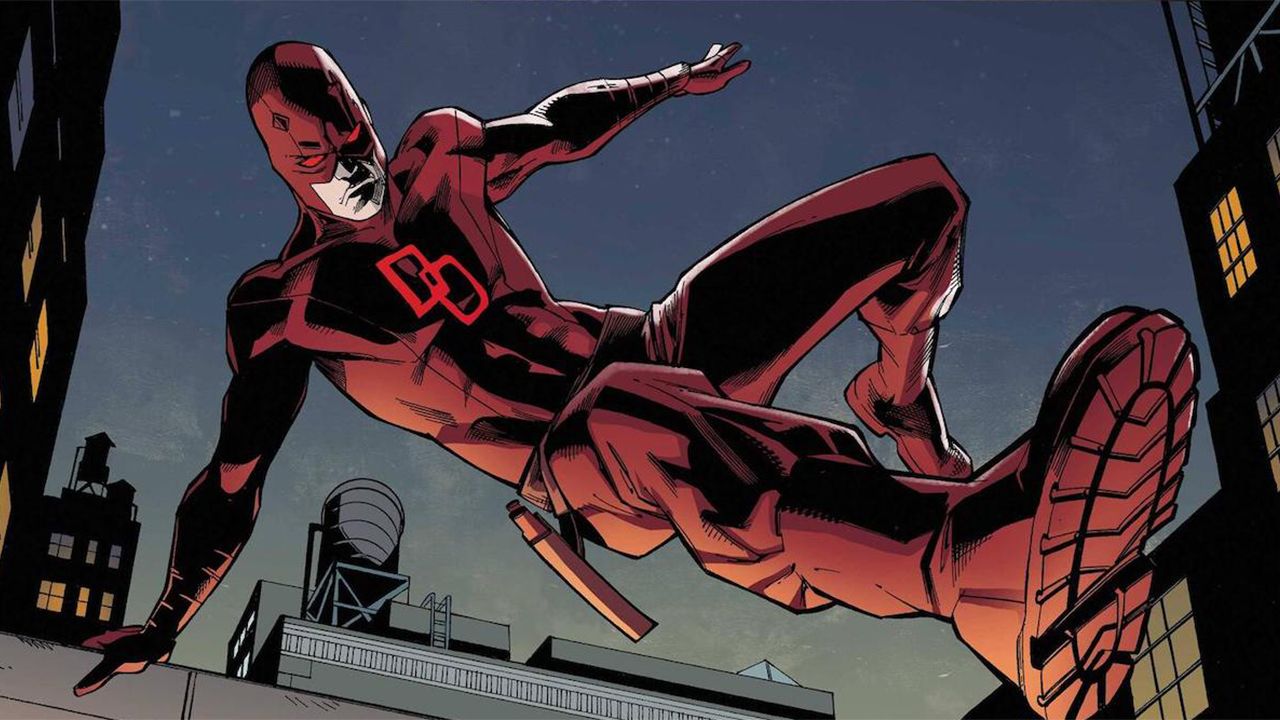 Daredevil in red suit comic art