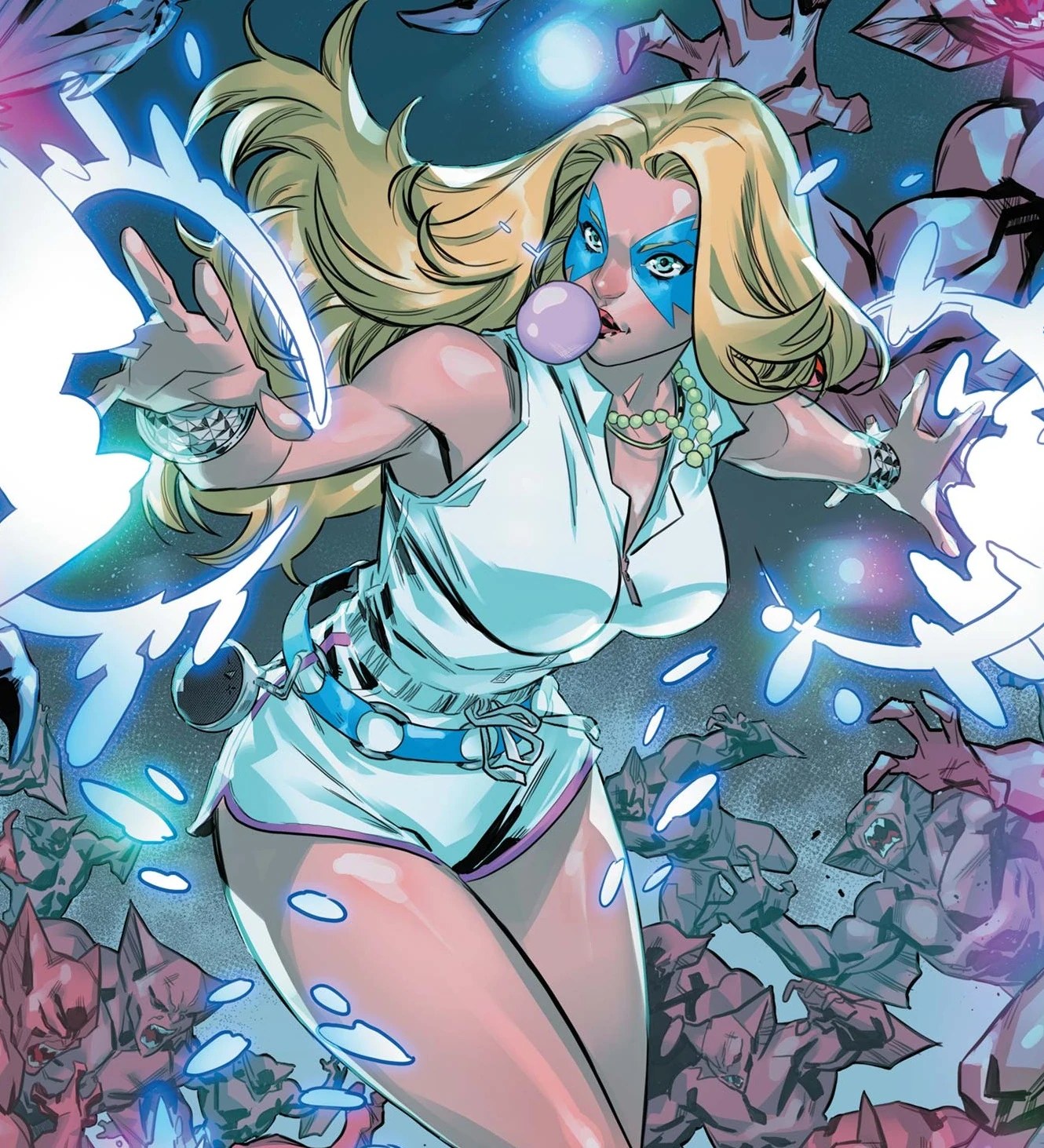 Dazzler unleashing light blasts in modern comic art