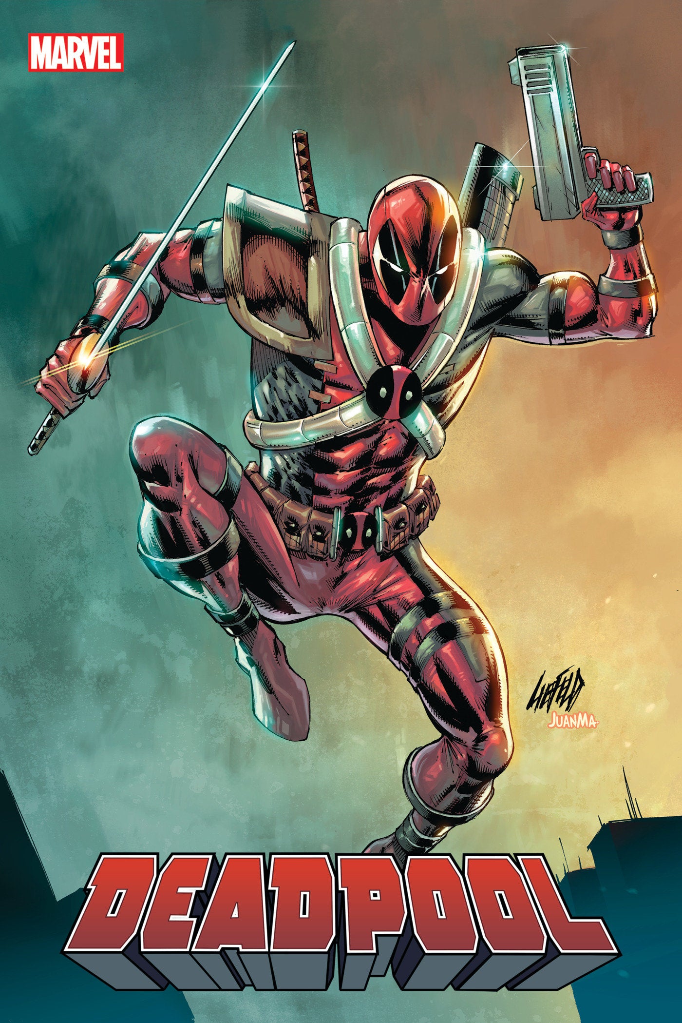 Deadpool in action on a Marvel comic cover