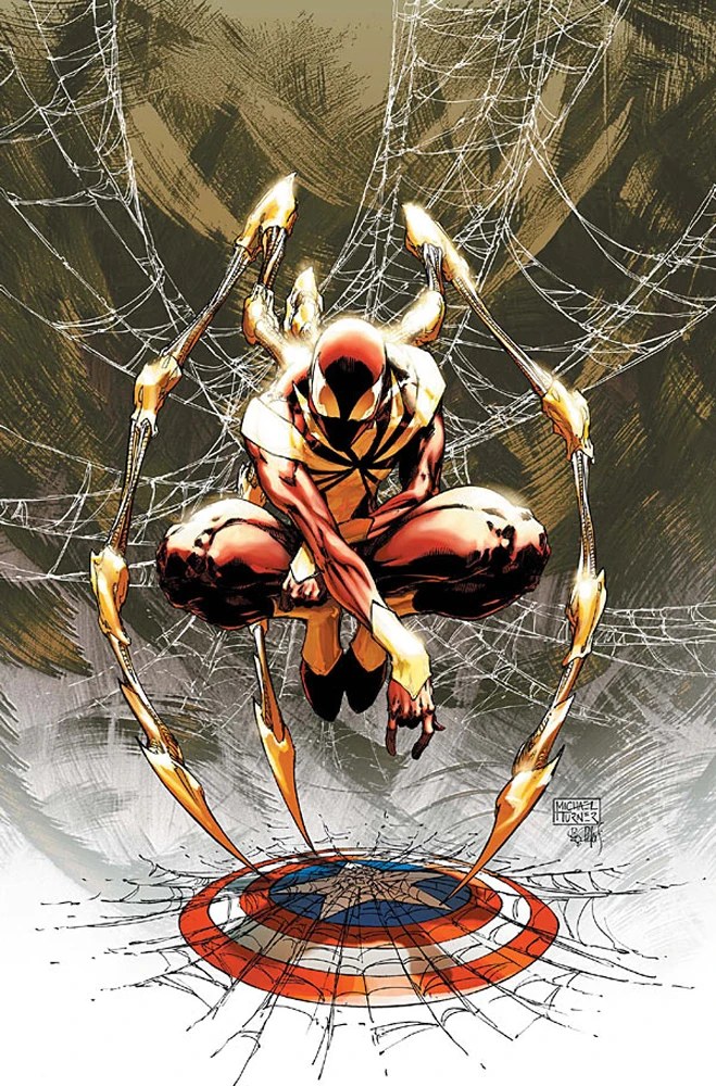 Spider-Man in iron spider armor comic art