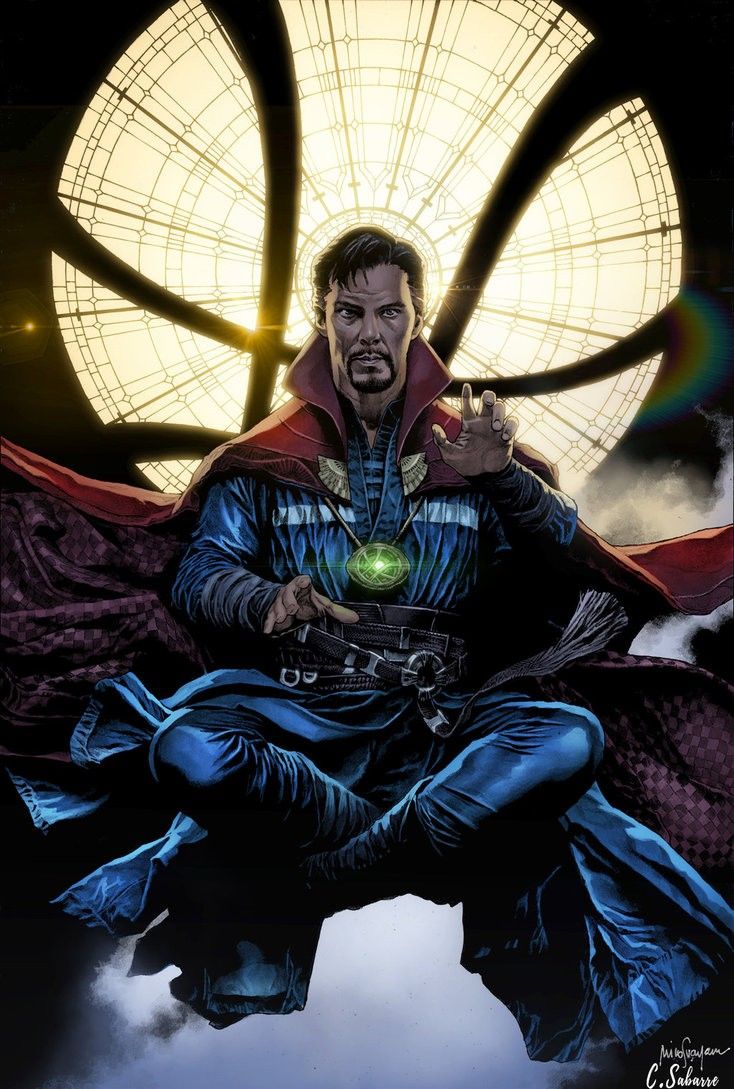 Doctor Strange casting a spell, cloak billowing