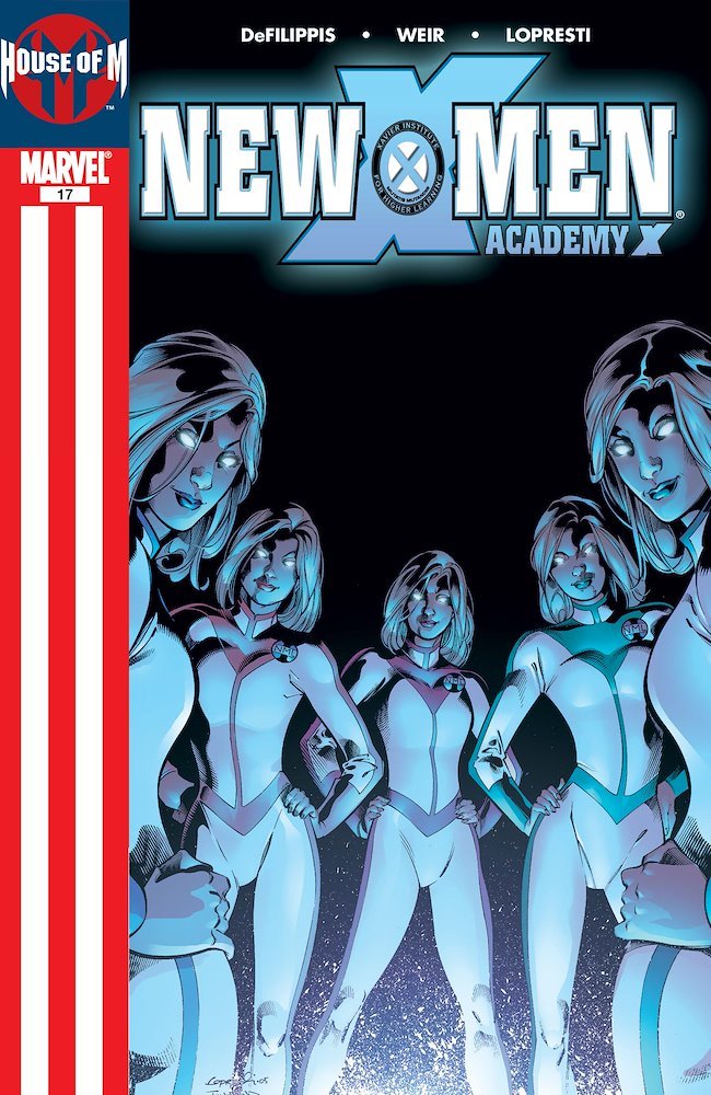 The five Stepford Cuckoos on a New X-Men Academy X cover