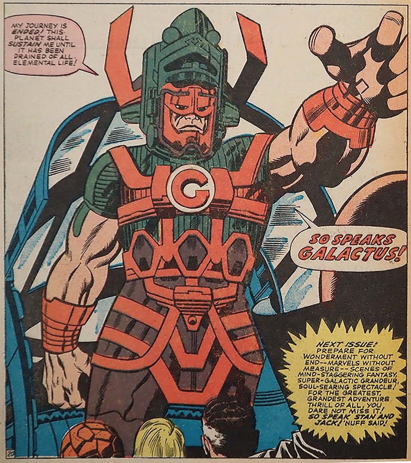 Jack Kirby’s Galactus from the 1966 Fantastic Four era, declaring a planet drained