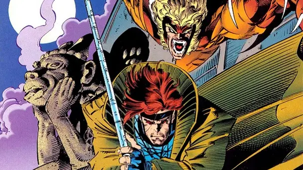 Gambit facing off against Sabretooth, a member of Sinister's Marauders