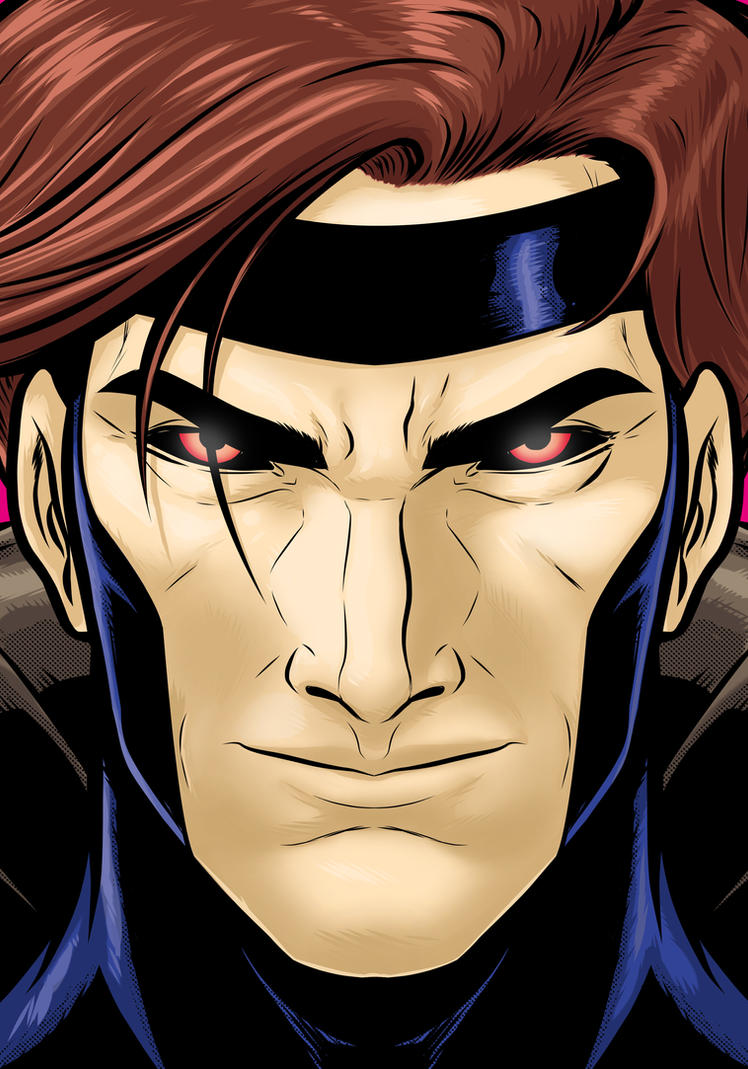 Gambit portrait showing his red-on-black eyes