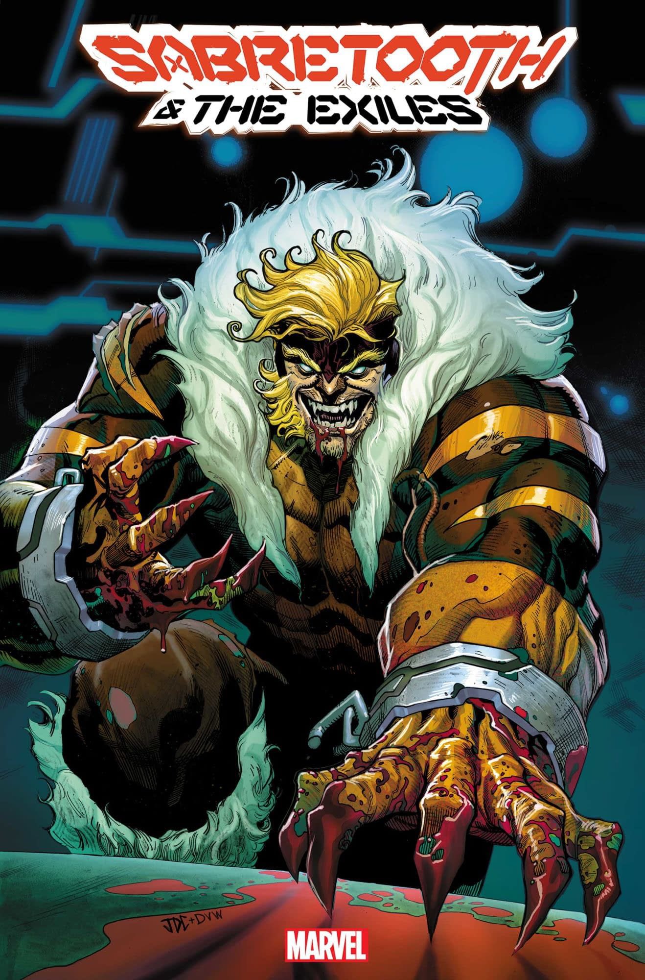 Sabretooth on a comic cover, claws extended