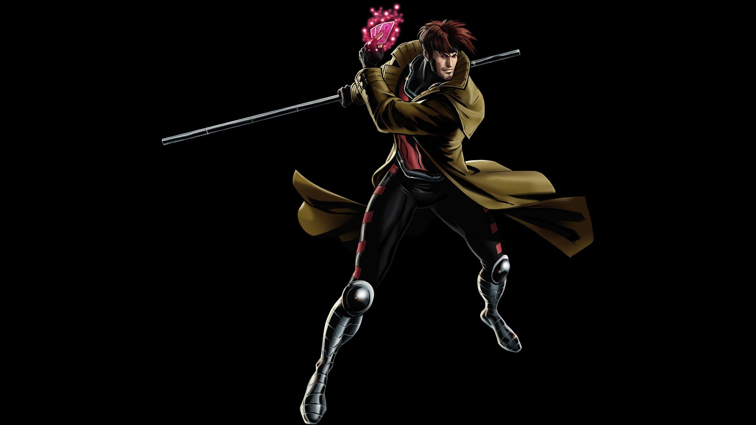 Gambit with bo staff and a charged card full body art