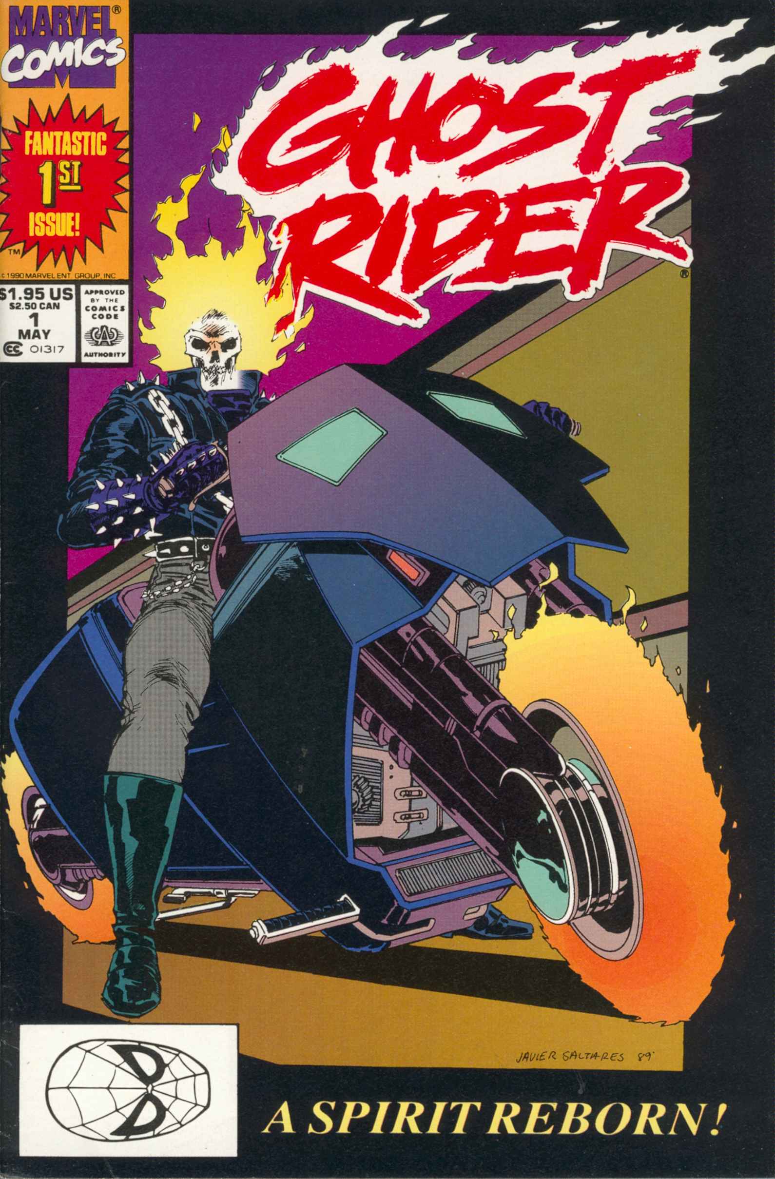 Ghost Rider on a flaming motorcycle comic art