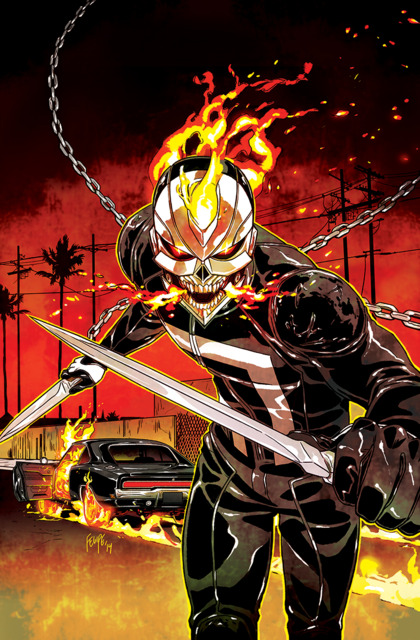 Robbie Reyes Ghost Rider with chains and blades comic cover art