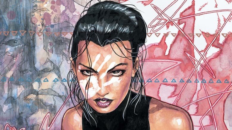 Maya Lopez Echo with white handprint face paint comic art