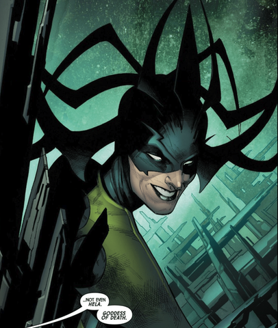 Hela comic art with horned headdress