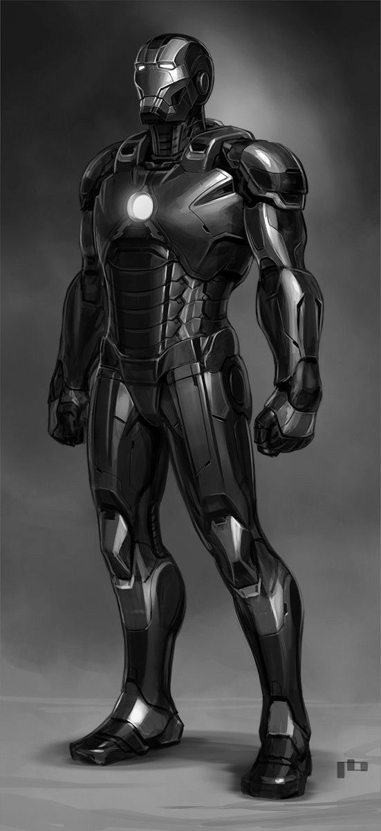 Iron Man dark stealth suit standing comic art