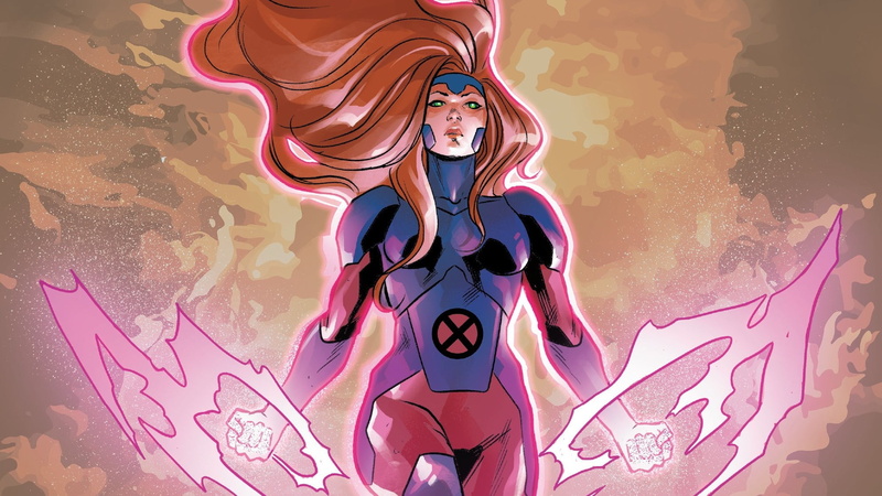 Jean Grey wreathed in pink psychic energy with psionic blades