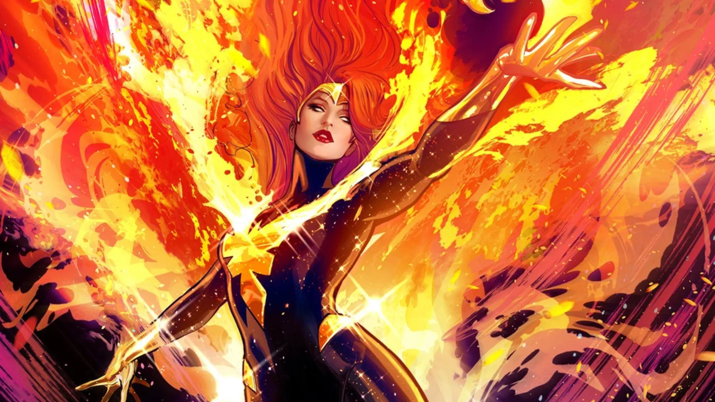 Jean Grey as Phoenix wreathed in cosmic fire comic art