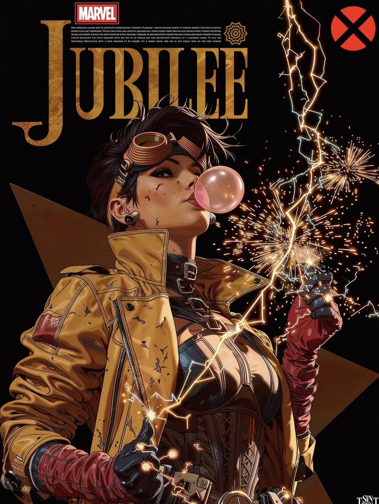 Jubilee on roller skates surrounded by fireworks
