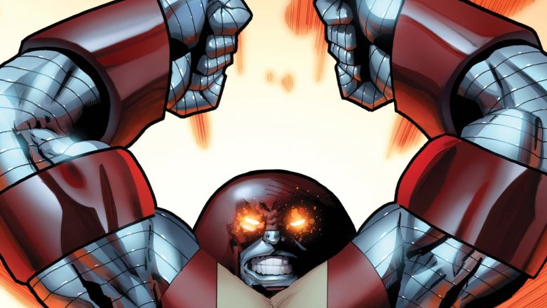 Colossus wearing the Juggernaut helmet and crimson armor
