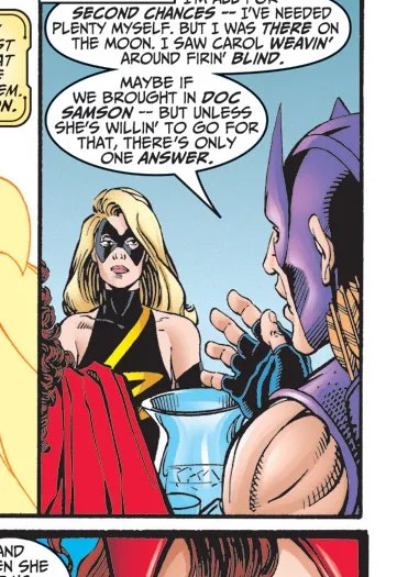 Carol Danvers as Warbird, in her black and gold costume