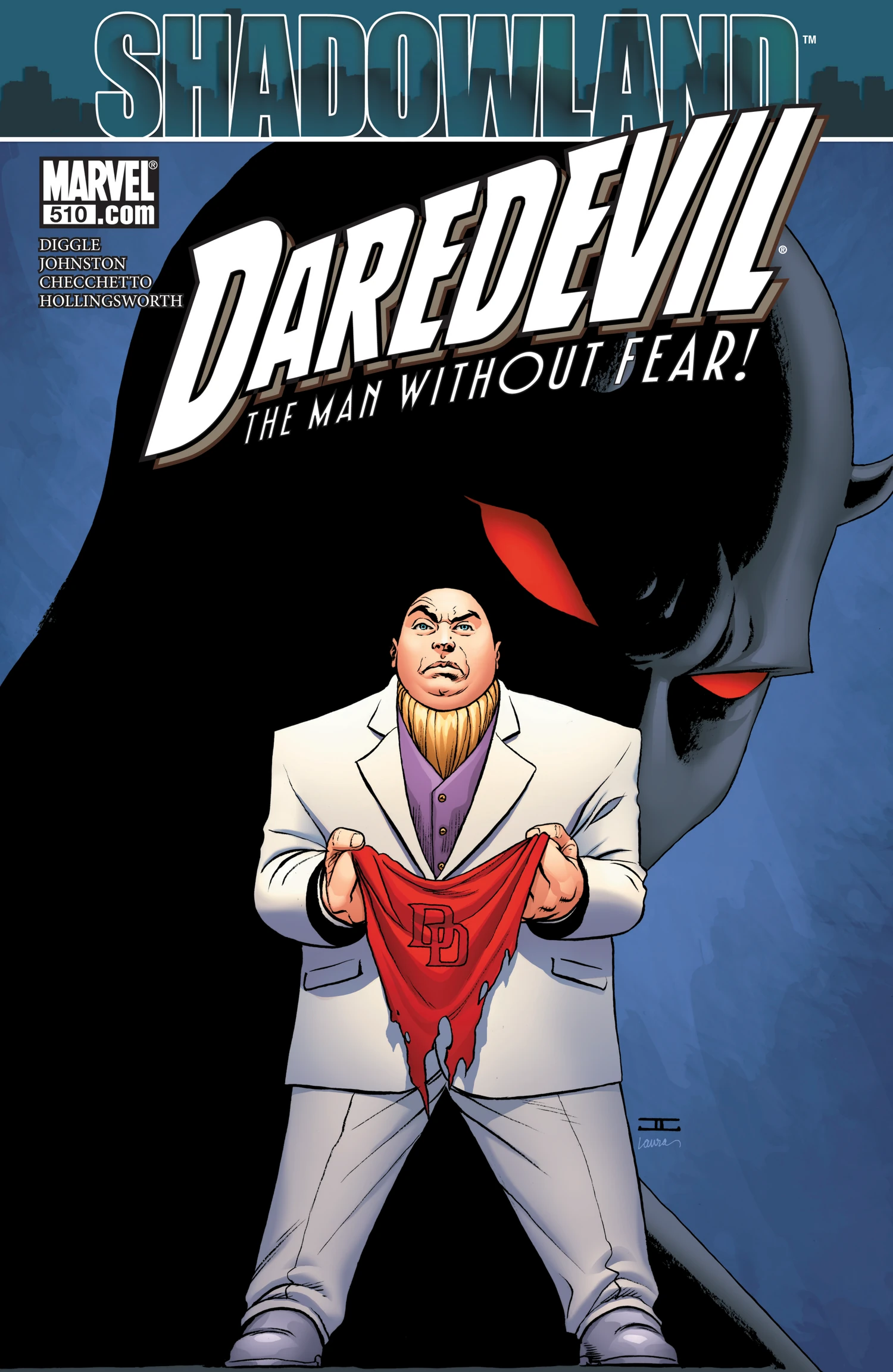 Daredevil #510 cover: Kingpin in his white suit holding Daredevil's torn cowl