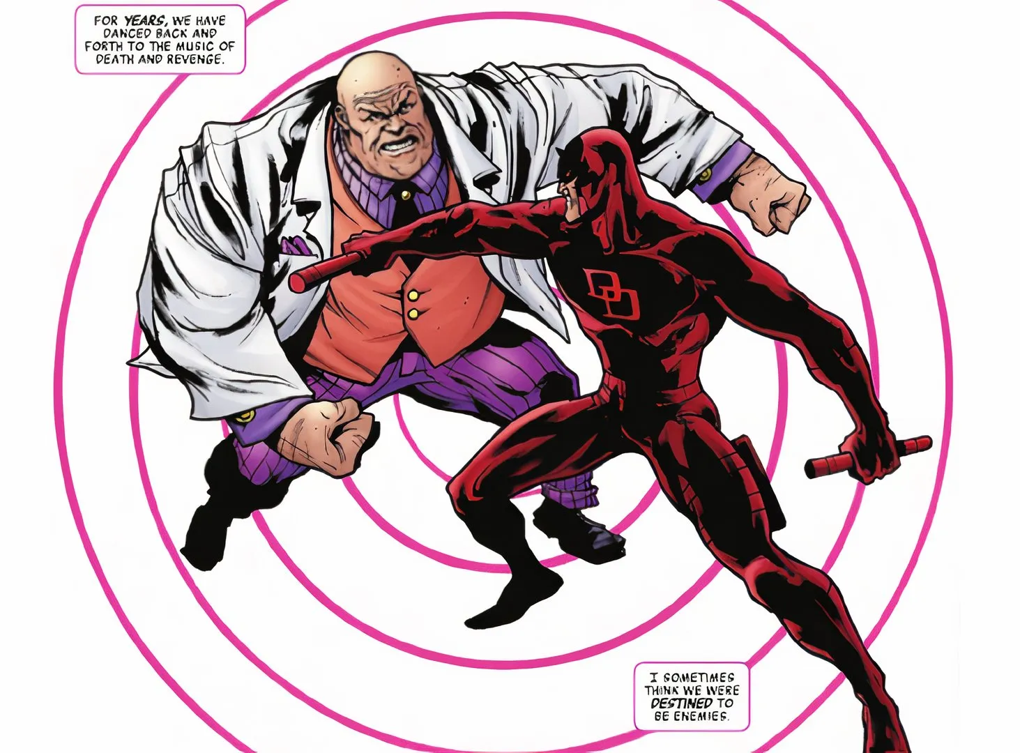 Kingpin fighting Daredevil inside radar-sense rings