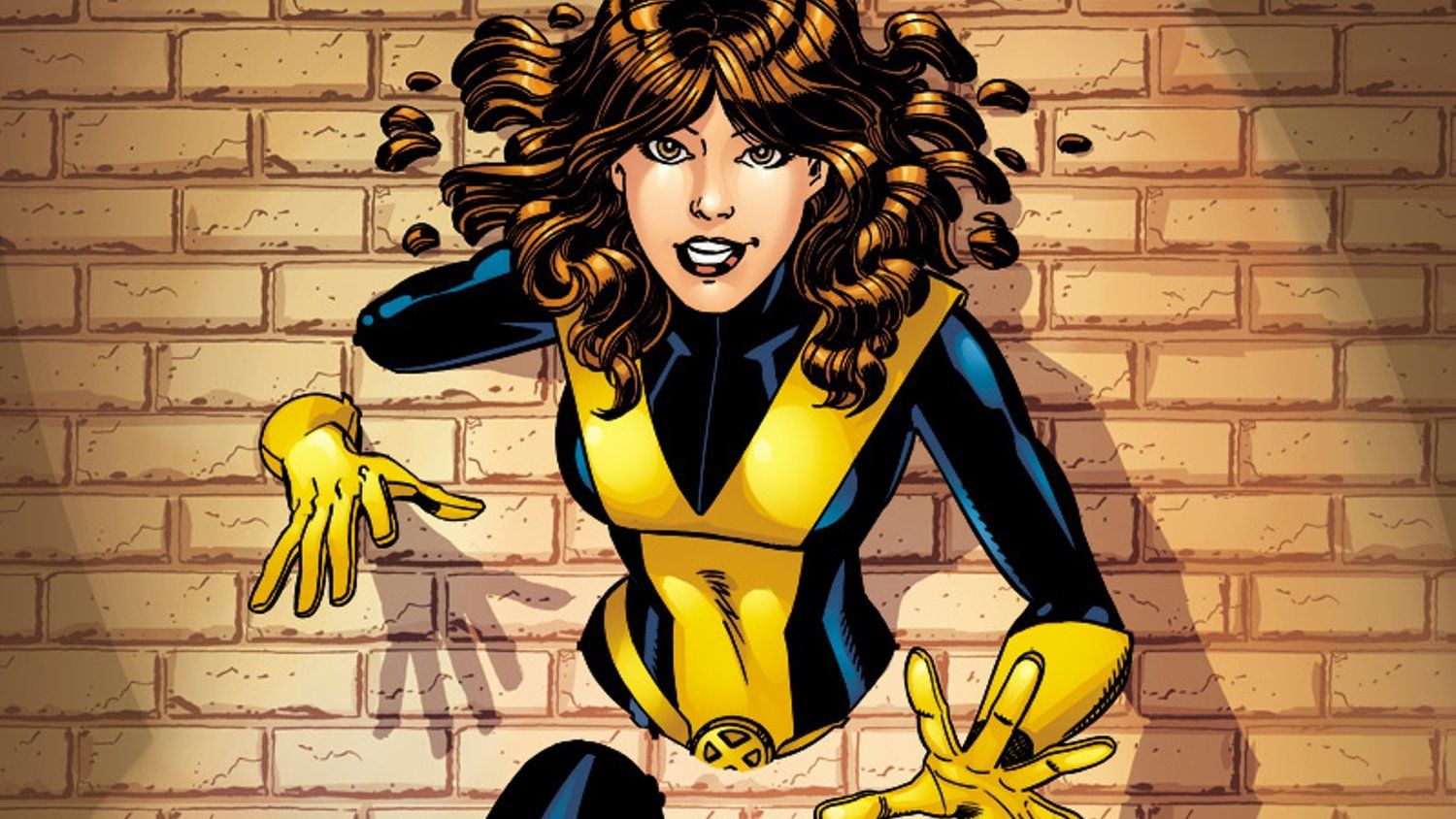 Kitty Pryde phasing through a brick wall