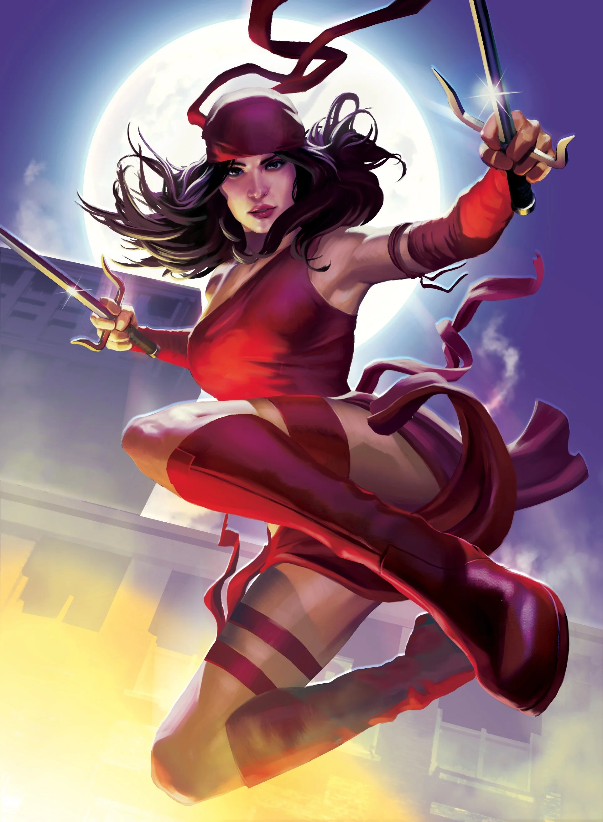 Elektra with her twin sai comic art