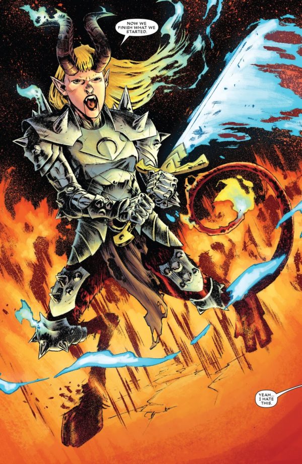 Magik as Darkchilde with horns, tail and eldritch armor
