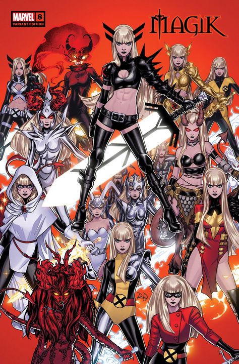 Magik variant cover with many forms of Illyana