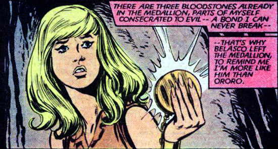 Young Illyana holding the bloodstone medallion comic panel